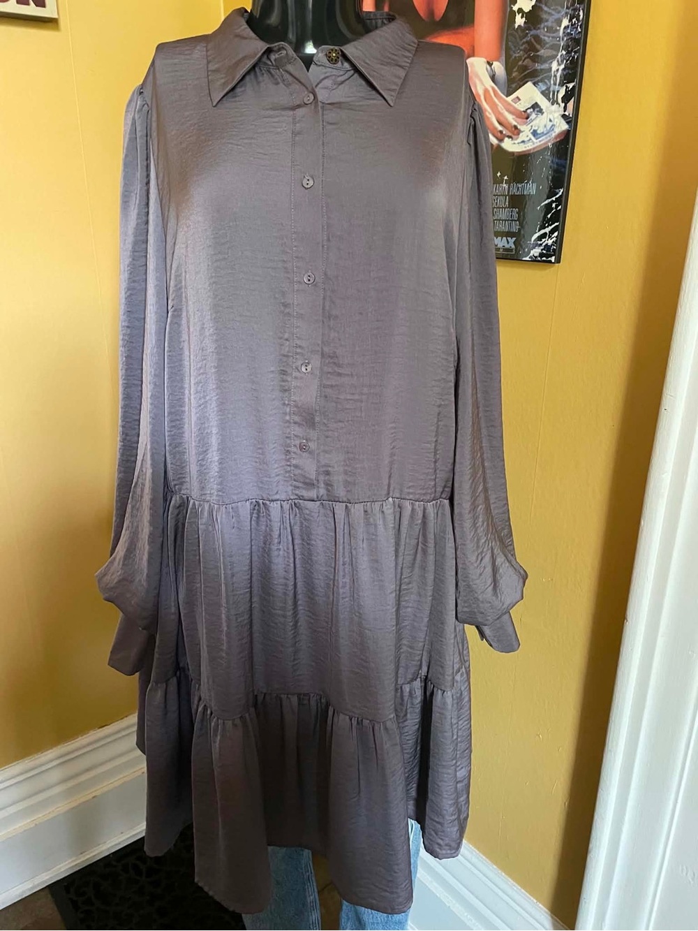Yest The Netherlands Purple Satin Tiered Shirt Dress Size US 10 / EUR 42